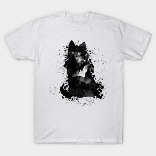 BEAUTIFUL BLACK CAT WATERCOLOUR MIXED MEDIA T-SHIRT T-Shirt